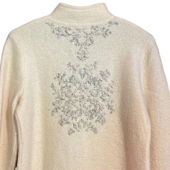 ColdWater Creek- Women’s Cream Boiled Wool Winter Nordic Embroidered Cardigan, L - Picture 5 of 7